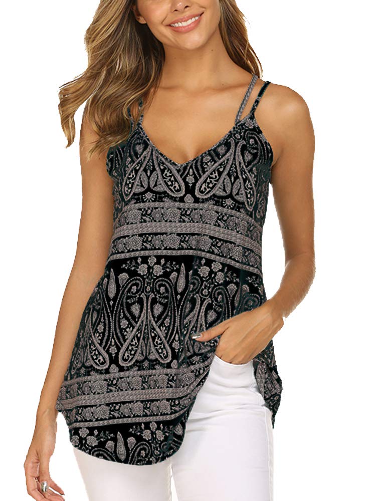 Supnier Tanks for Women Boho Printed Tops Loose Sleeveless Shirts Plus Size Beach Tunic Blouses(Black,XL) - Image 2